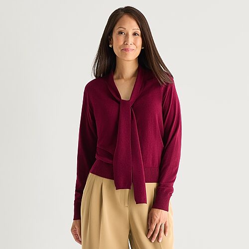Liz Claiborne Womens V Neck Long Sleeve Pullover Sweater In Red