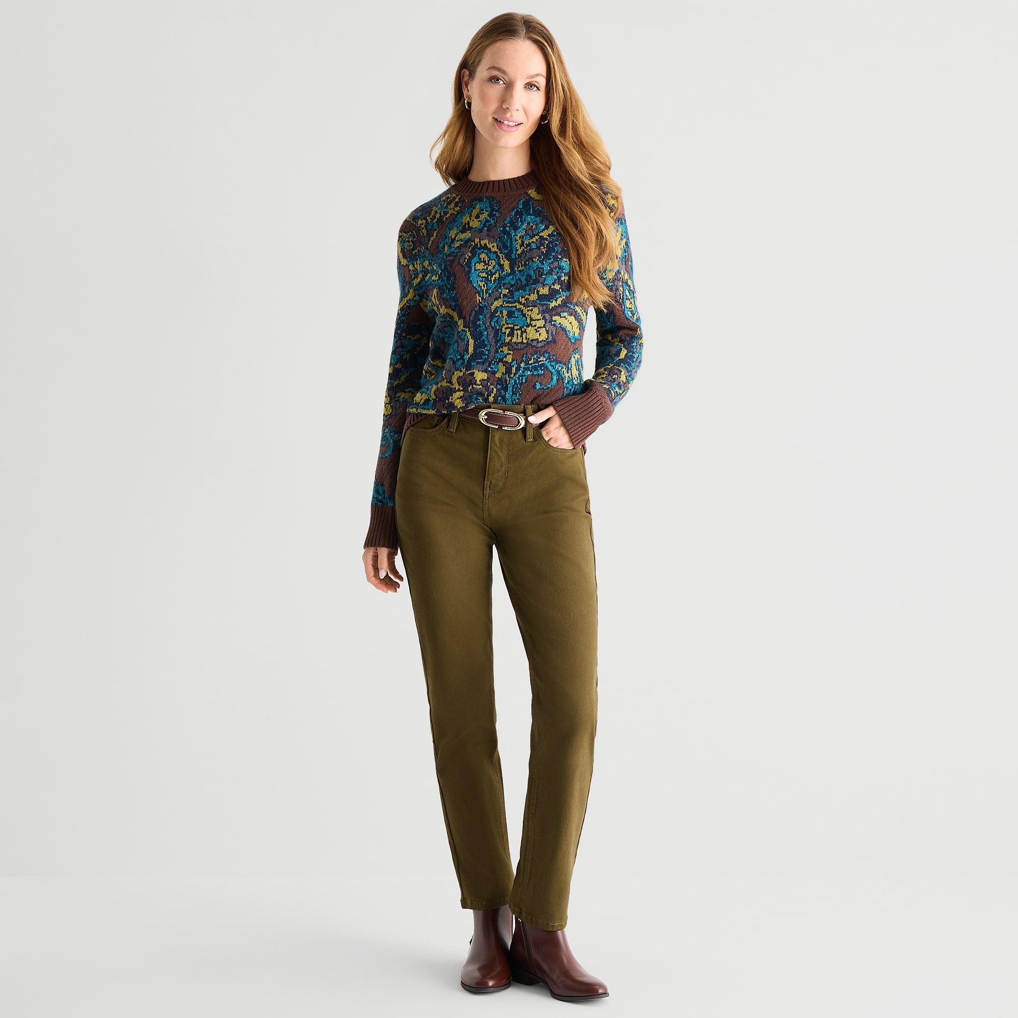 Liz Claiborne Womens Crew Neck Long Sleeve Paisley Pullover Sweater