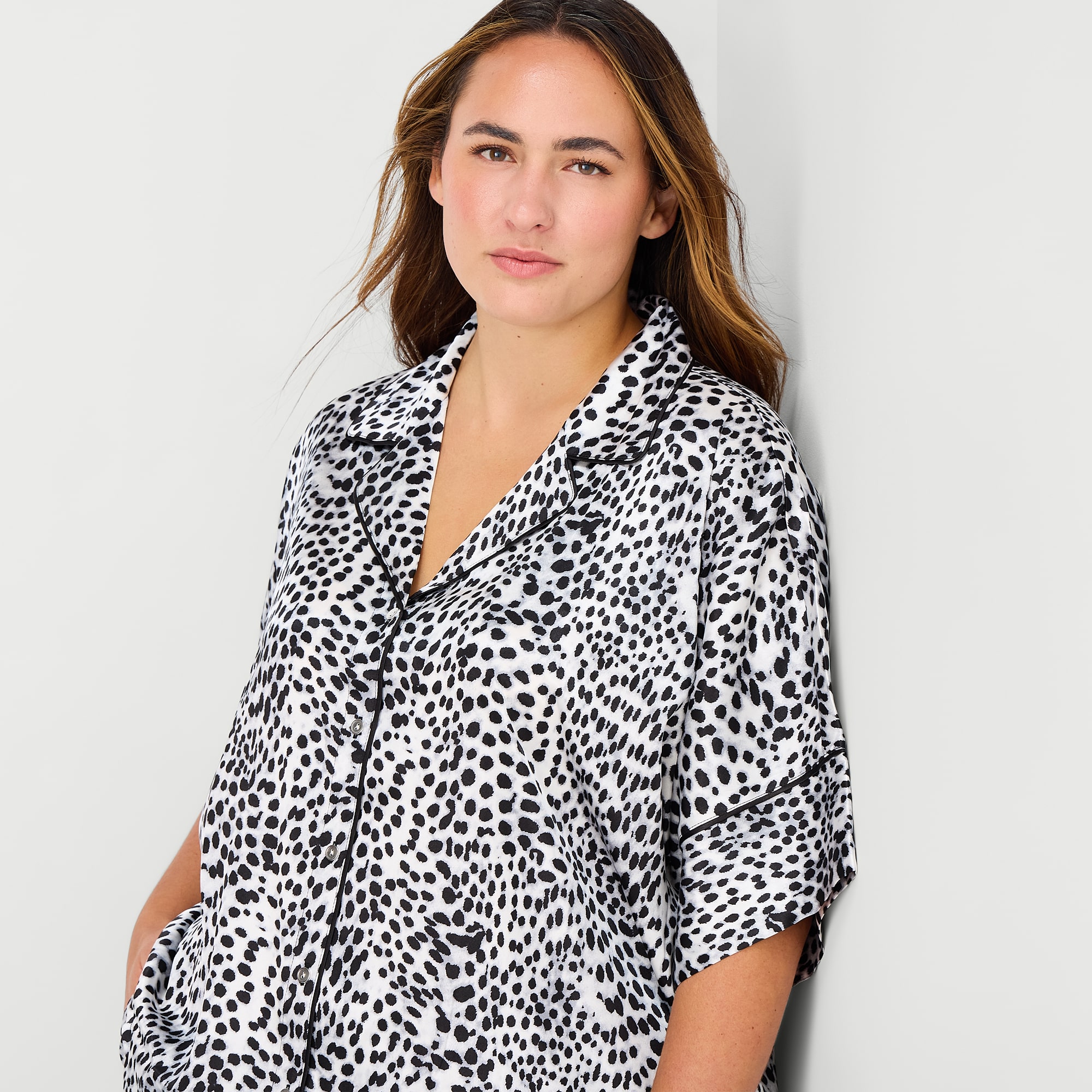 Ambrielle Womens Satin Short Sleeve 2-pc. Plus Pajama Set