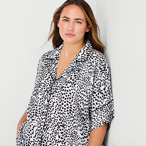 Ambrielle Womens Satin Short Sleeve 2-pc. Plus Pajama Set In Black