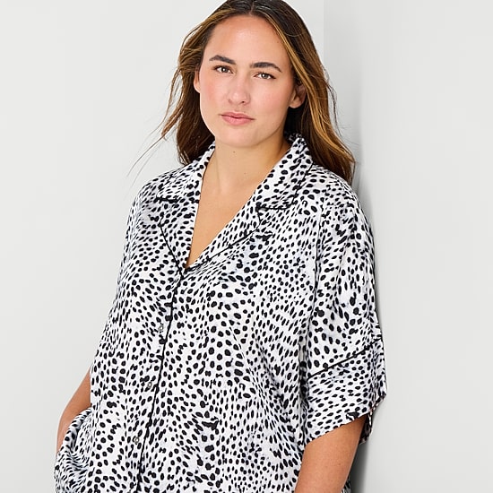 Ambrielle Womens Satin Short Sleeve 2-pc. Plus Pajama Set