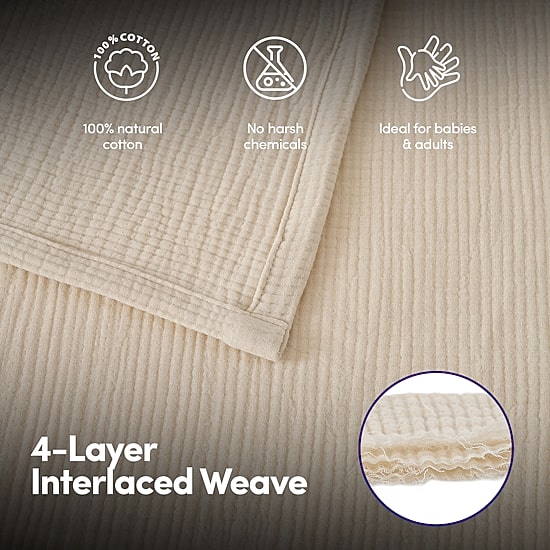 Sweet Home Collection 100% Cotton Muslin, Multi-Layer Breathable, Lightweight & Blanket