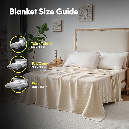 Sweet Home Collection 100% Cotton Muslin, Multi-Layer Breathable, Lightweight & Blanket