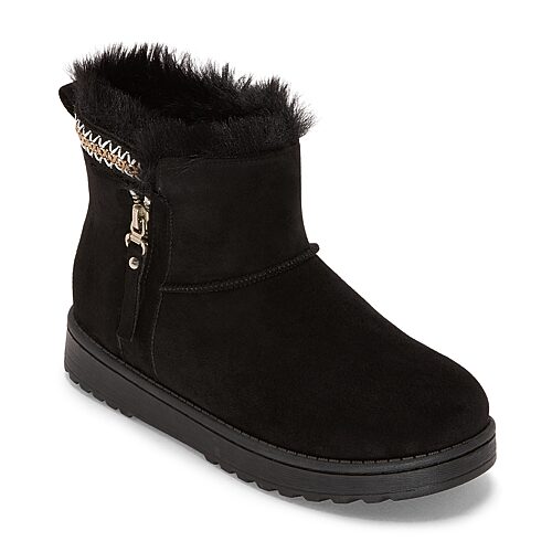 St. John's Bay Womens Stepps Faux Fur Lined Flat Heel Winter Boots In Black