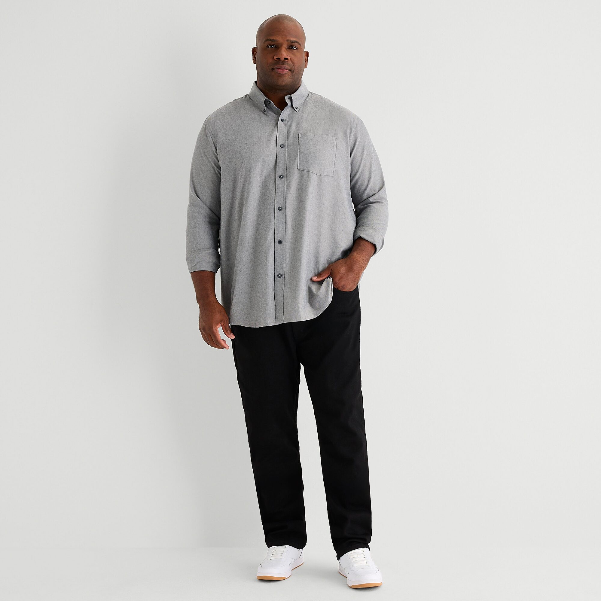 Shaquille O'Neal XLG™ Brushed Mens Long Sleeve Regular Fit Big and Tall Button-Down Shirt