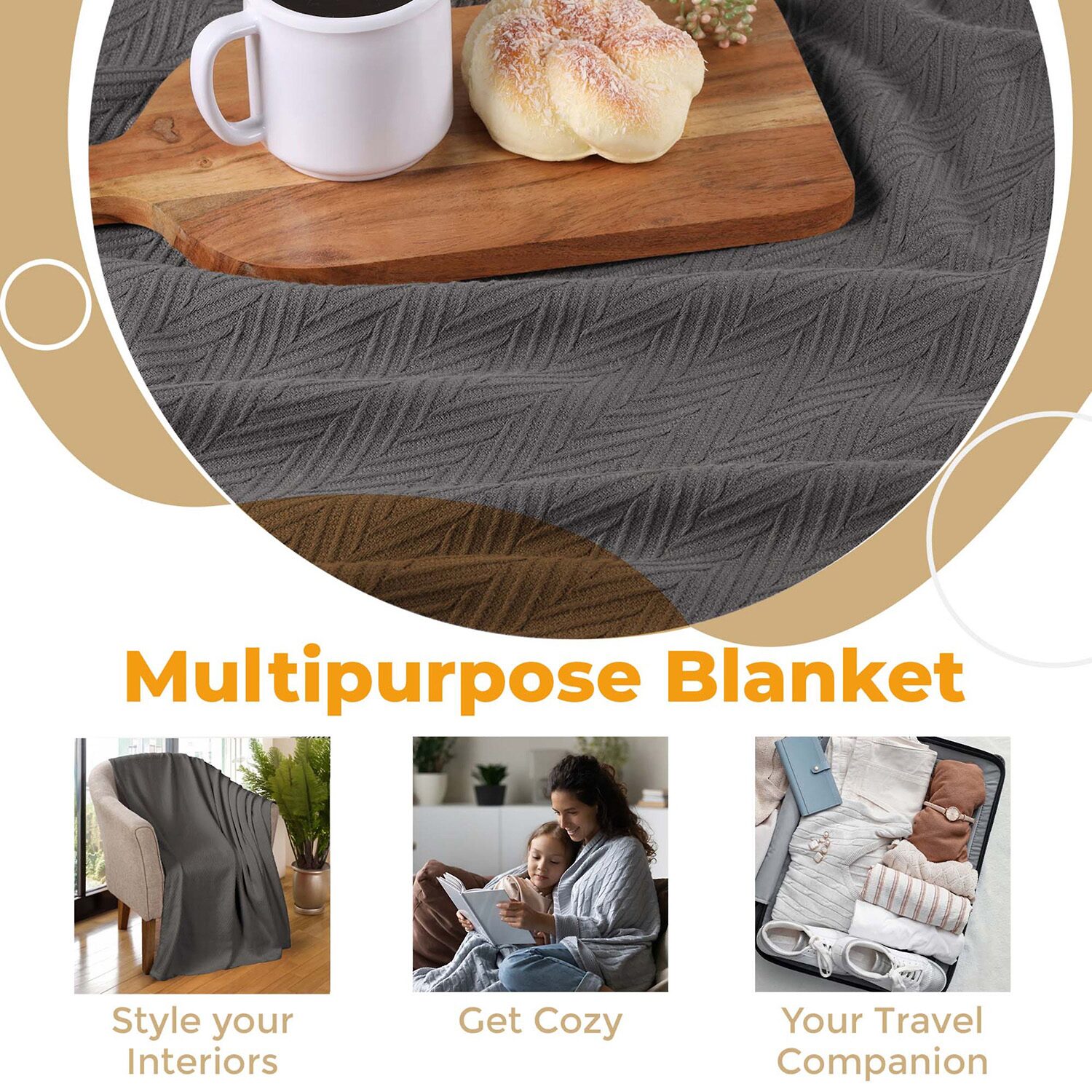 SUPERIOR® Metro Chevronall Season Breathable 100% Cotton Midweight Chevron Blanket