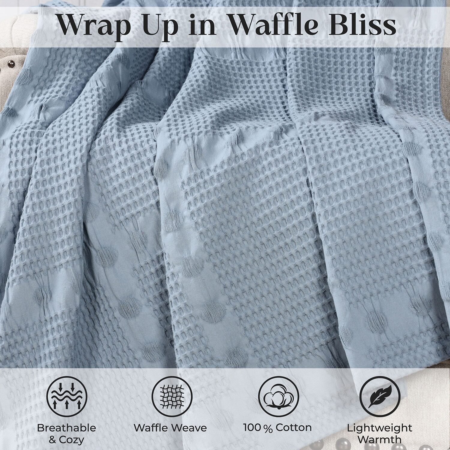 SUPERIOR® Waffle Weaveall Season  Breathable 100% Cotton Midweight Blanket