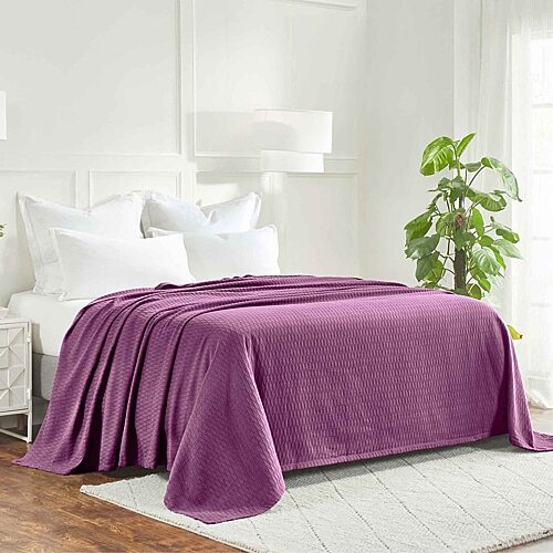SUPERIOR Diamond Weave Breathable Ultra-Soft 100% Cotton Midweight Diamond Blanket, One Size, Purple
