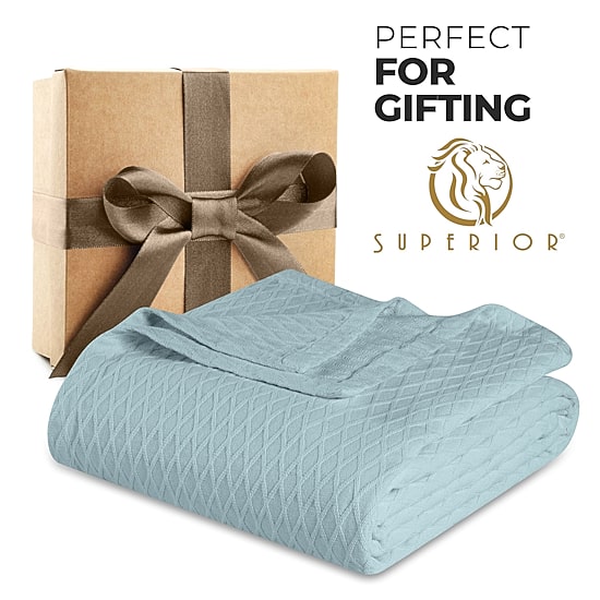 SUPERIOR® Diamond Weave Breathable Ultra-Soft 100% Cotton Midweight Diamond Blanket