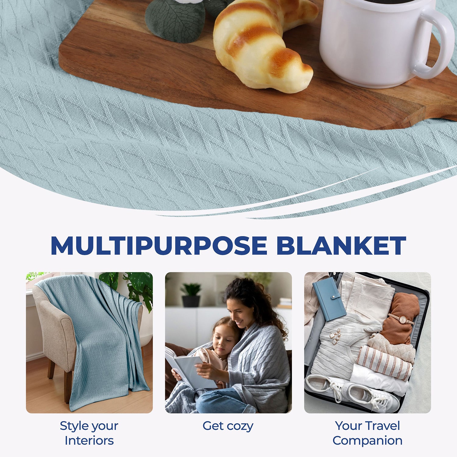 SUPERIOR® Diamond Weave Breathable Ultra-Soft 100% Cotton Midweight Blanket