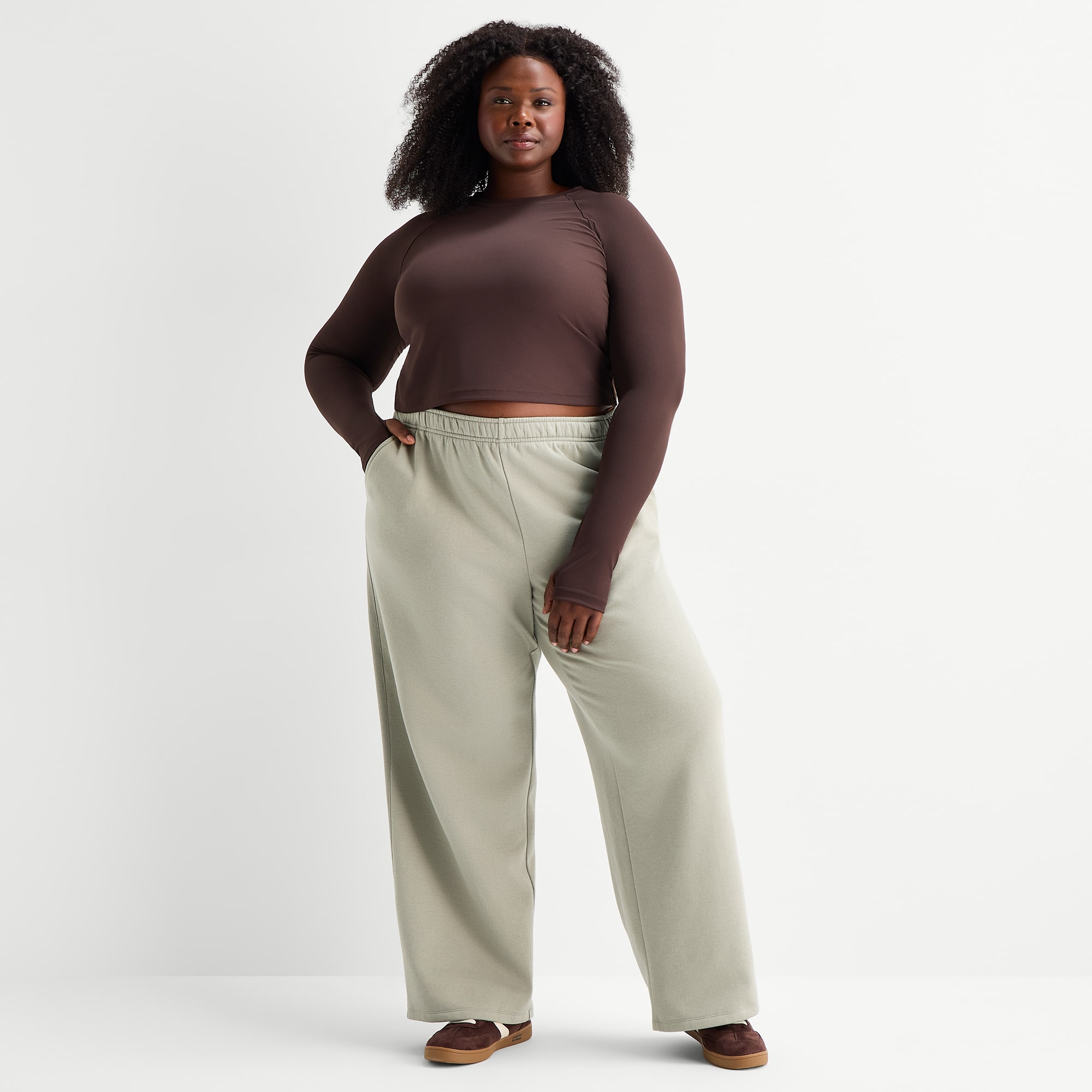 Xersion Womens Drawstring Waist Wide Leg Mid Rise Regular Fit Plus Fleece Sweatpant