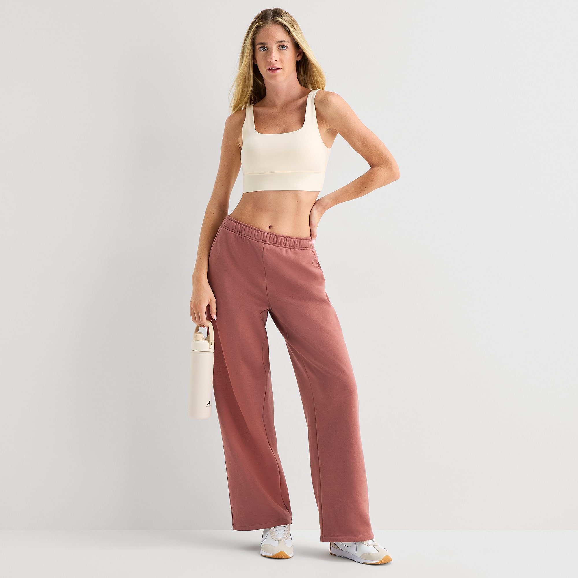 Xersion Womens Drawstring Waist Wide Leg Mid Rise Regular Fit Fleece Sweatpant