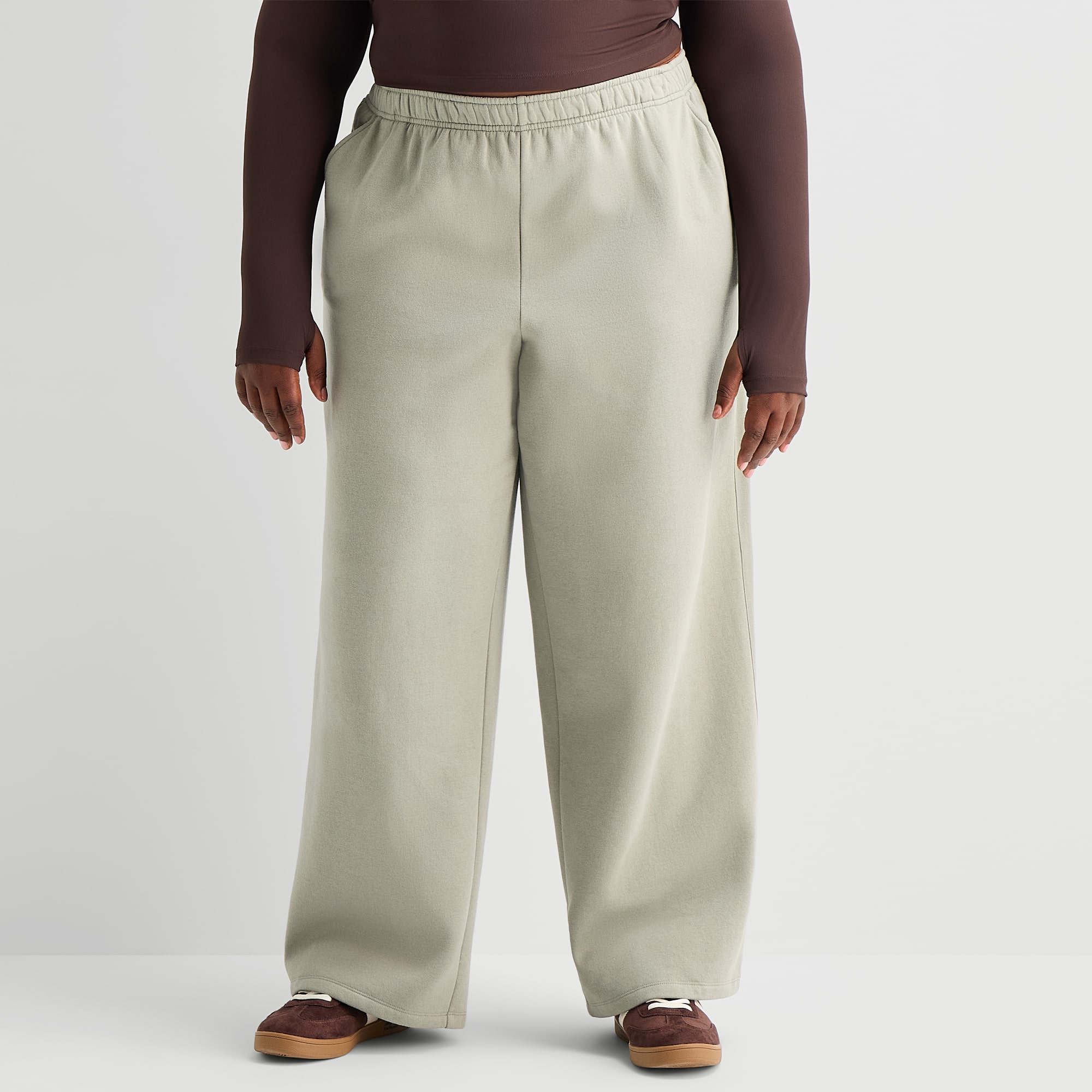 Xersion Womens Drawstring Waist Wide Leg Mid Rise Regular Fit Plus Fleece Sweatpant