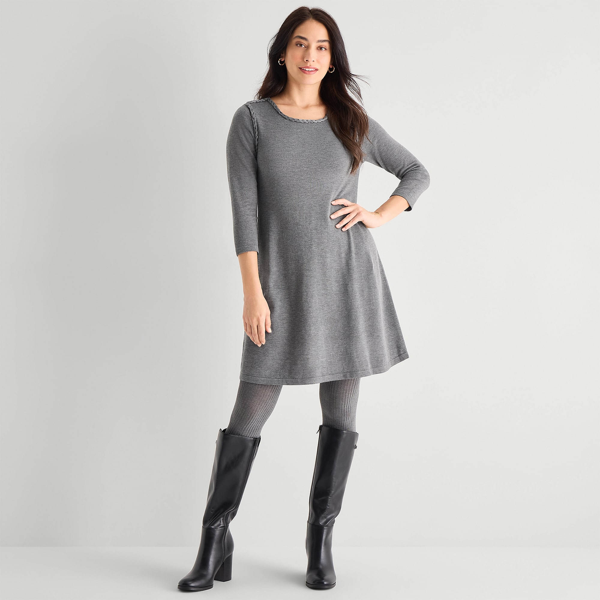 Robbie Bee Womens 3/4 Sleeve Sweater Dress