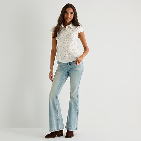 Arizona Womens Juniors Short Sleeve Blouse