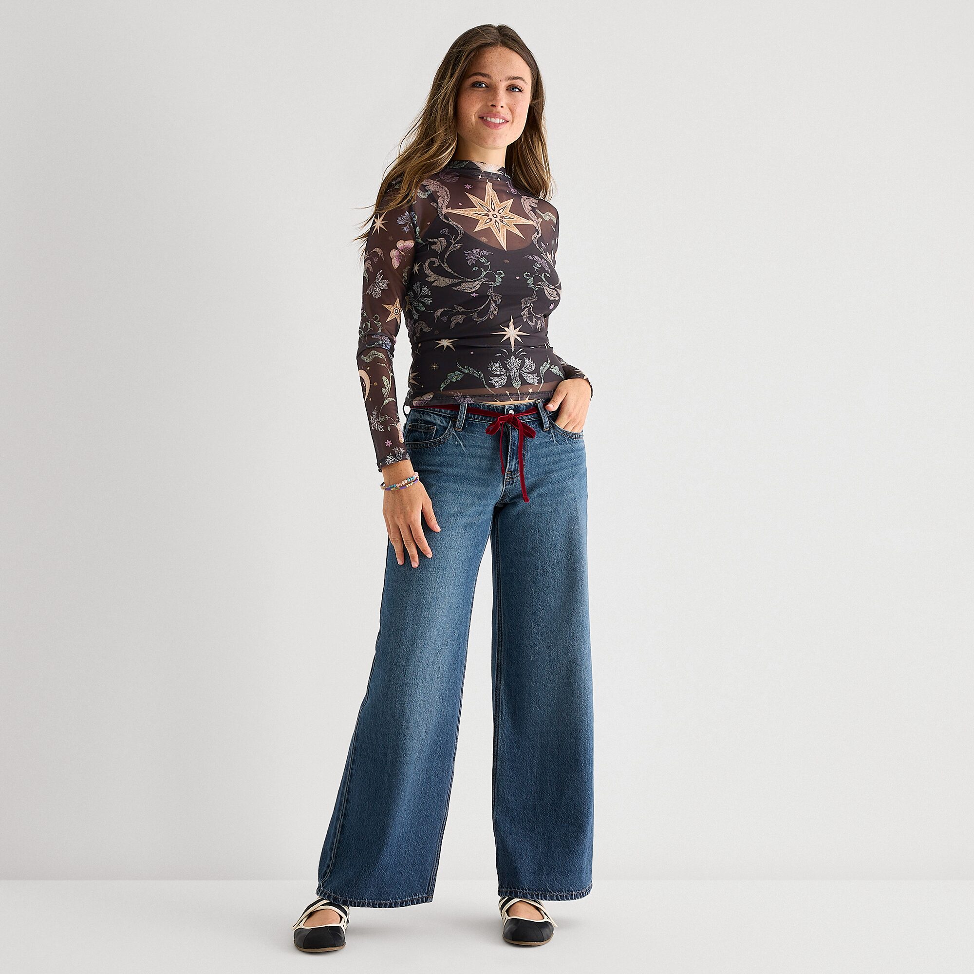 Arizona Womens Juniors Mock Neck Long Sleeve Layered Top