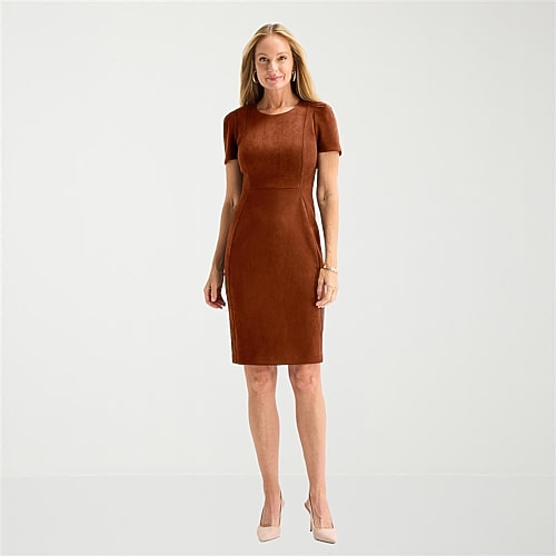 Marc New York Womens Round Neck Short Sleeve Sheath Dress In Orange