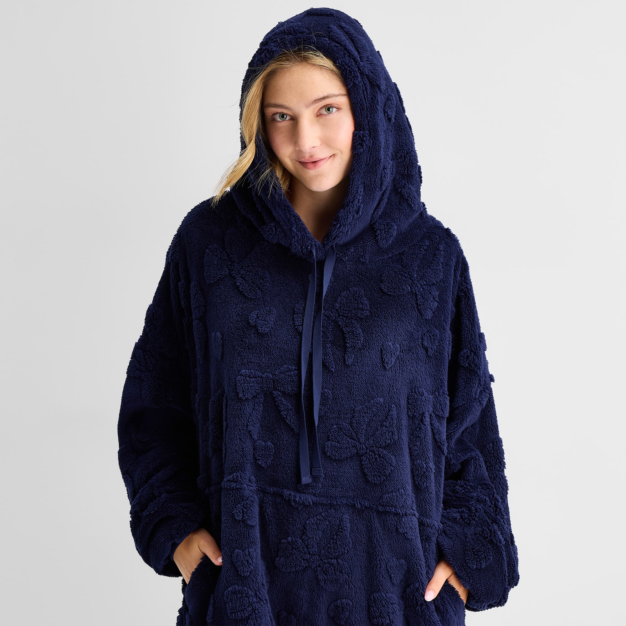 Sleep Chic Womens Fleece Hooded Long Sleeve Pajama Top