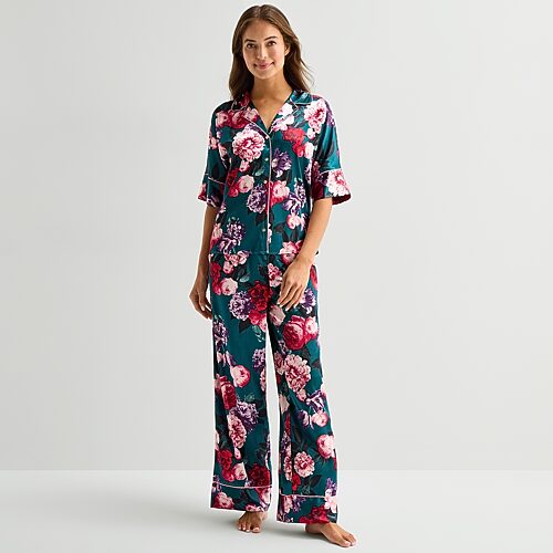 Ambrielle Womens Satin Short Sleeve 2-pc. Pajama Set In Green