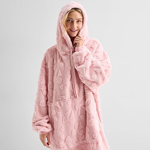 Sleep Chic Womens Fleece Hooded Long Sleeve Pajama Top In Pink