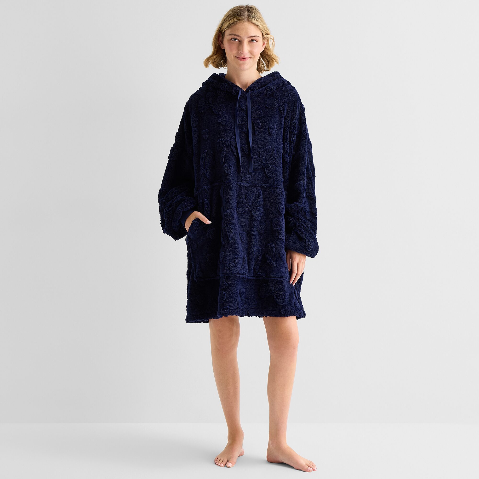 Sleep Chic Womens Fleece Hooded Long Sleeve Pajama Top