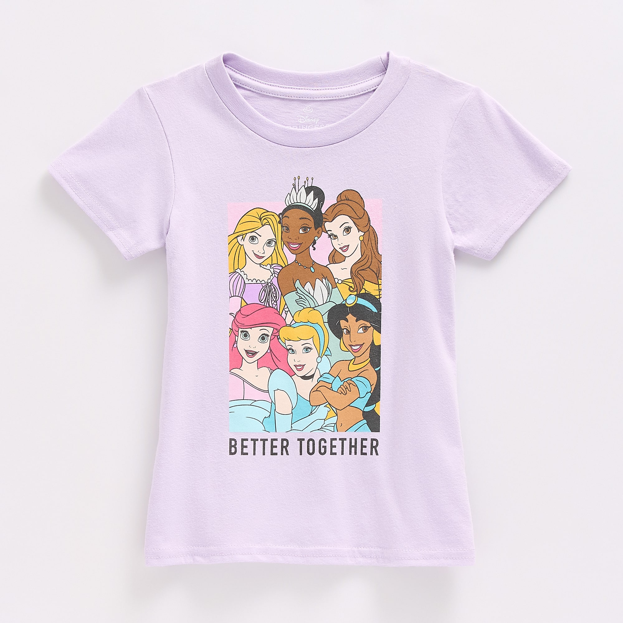 Disney Collection Girls Crew Neck Short Sleeve Regular Fit Princess Graphic T-Shirt