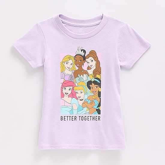 Disney Collection Girls Crew Neck Short Sleeve Regular Fit Princess Graphic T-Shirt