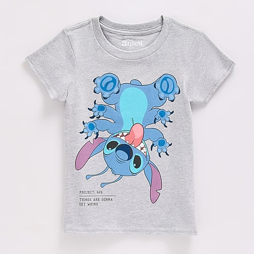 Disney Kids' Collection Boys Crew Neck Short Sleeve Regular Fit Lilo & Stitch Graphic T-shirt In Gray
