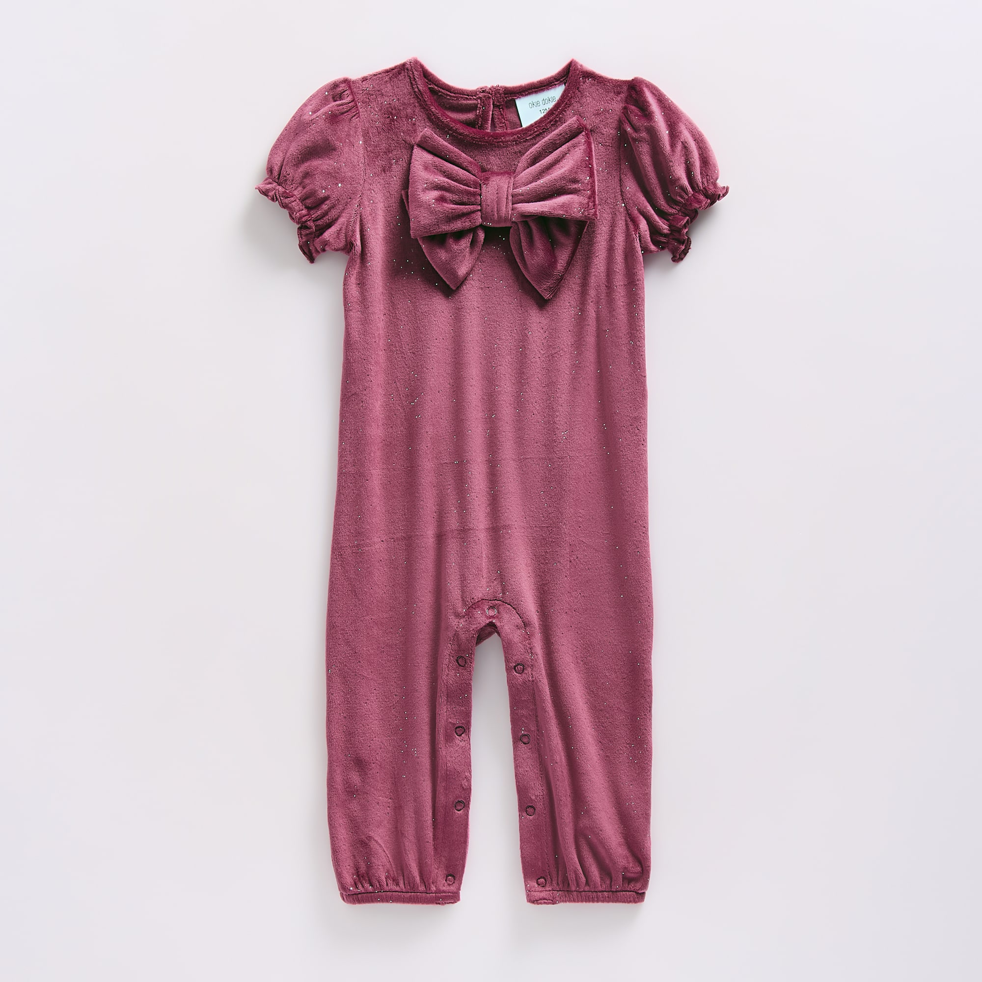 Okie Dokie Velour Baby Girls Round Neck Short Sleeve Jumpsuit