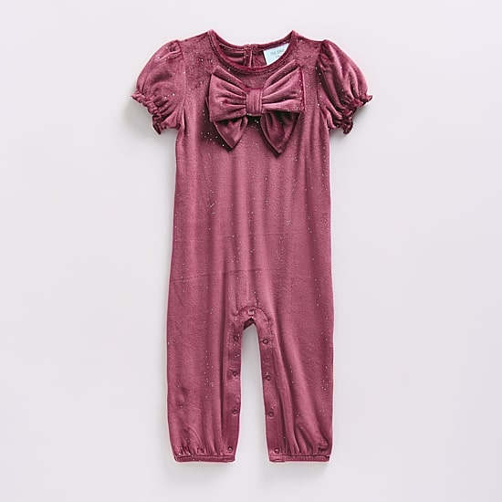 Okie Dokie Velour Baby Girls Round Neck Short Sleeve Jumpsuit