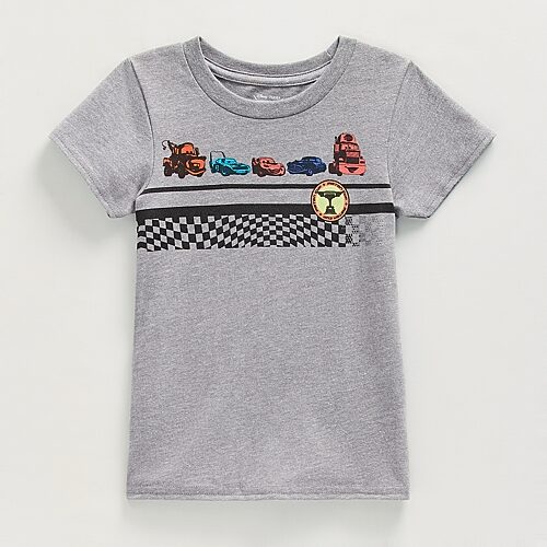 Disney Kids' Collection Boys Crew Neck Short Sleeve Regular Fit Cars Graphic T-shirt In Gray