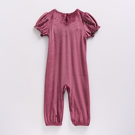 Okie Dokie Velour Baby Girls Round Neck Short Sleeve Jumpsuit