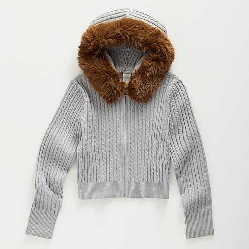 Thereabouts Little & Big Kid Girls Hooded Long Sleeve Layered Sweater In Gray