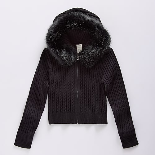 Thereabouts Little & Big Kid Girls Hooded Long Sleeve Layered Sweater In Black