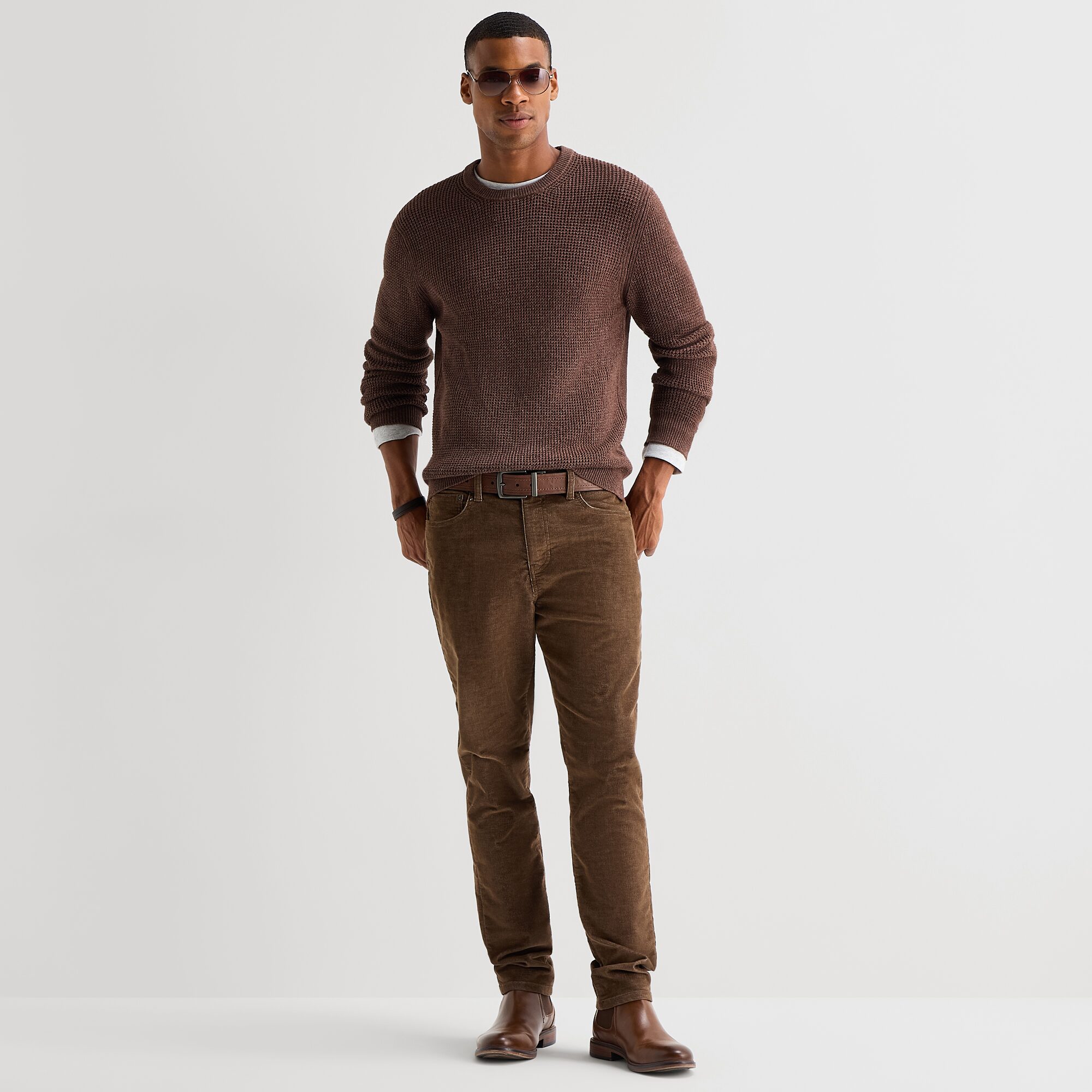 mutual weave Mens Crew Neck Long Sleeve Polo Sweater