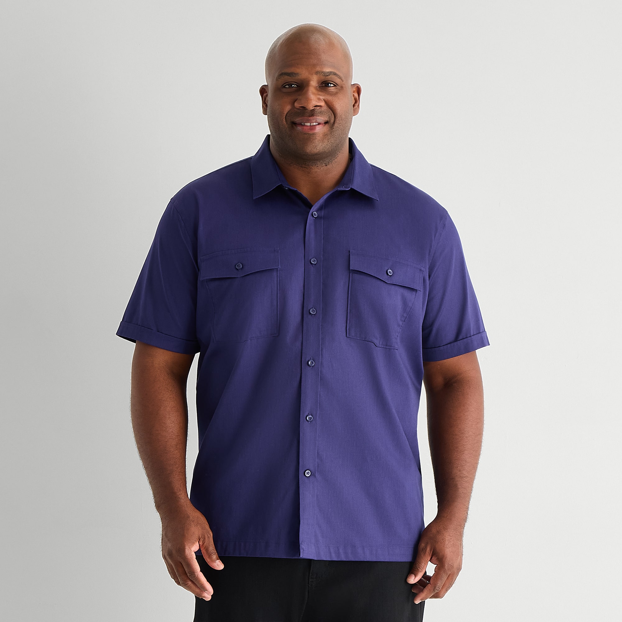 Shaquille O'Neal XLG™ Mens Short Sleeve Regular Fit Big and Tall Button-Down Shirt