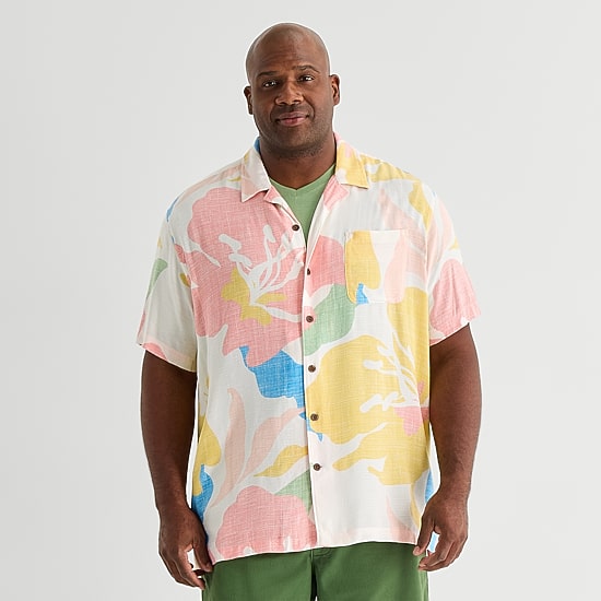 St. John's Bay Button-Down Mens Short Sleeve Breathable Big and Tall Camp Shirt