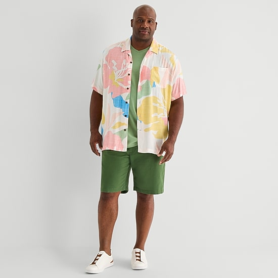 St. John's Bay Button-Down Mens Short Sleeve Breathable Big and Tall Camp Shirt