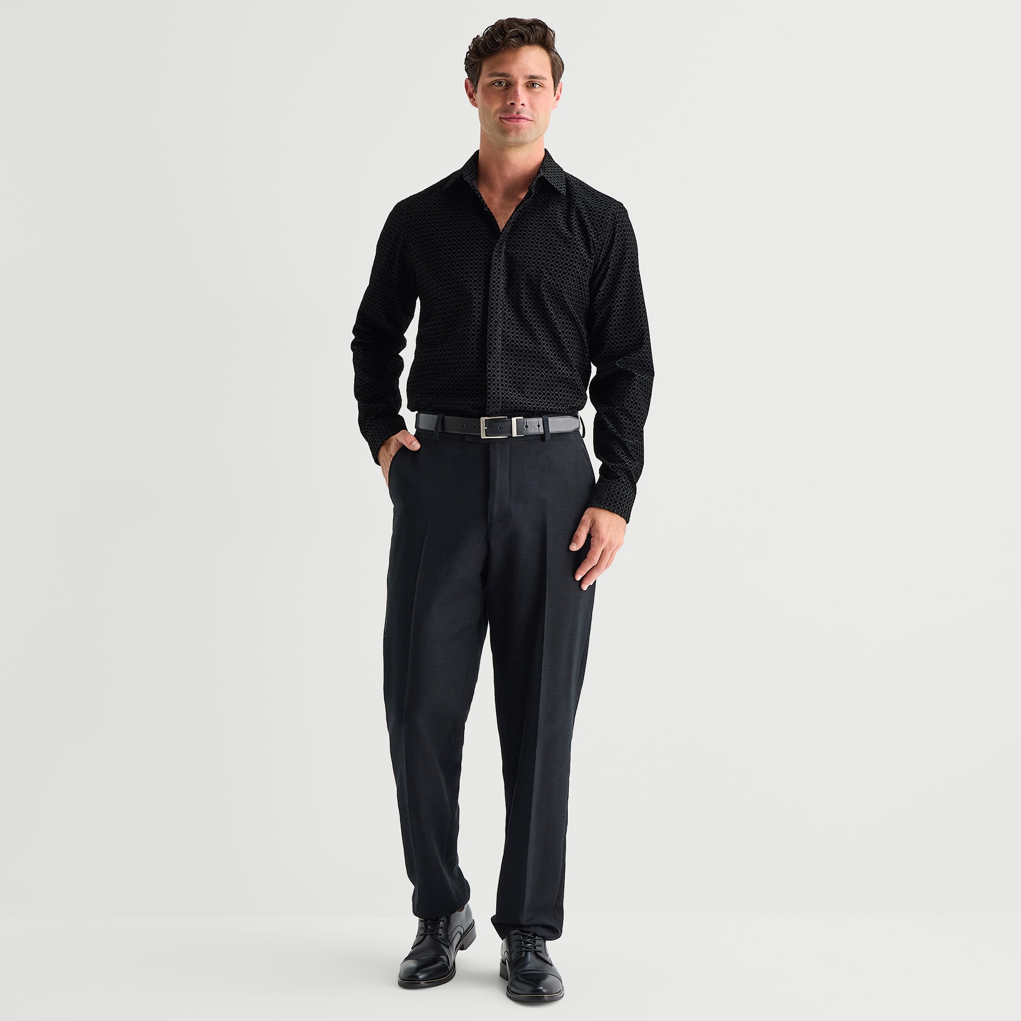 J. Ferrar Flocked Geo Mens Long Sleeve Regular Fit Button-Down Shirt