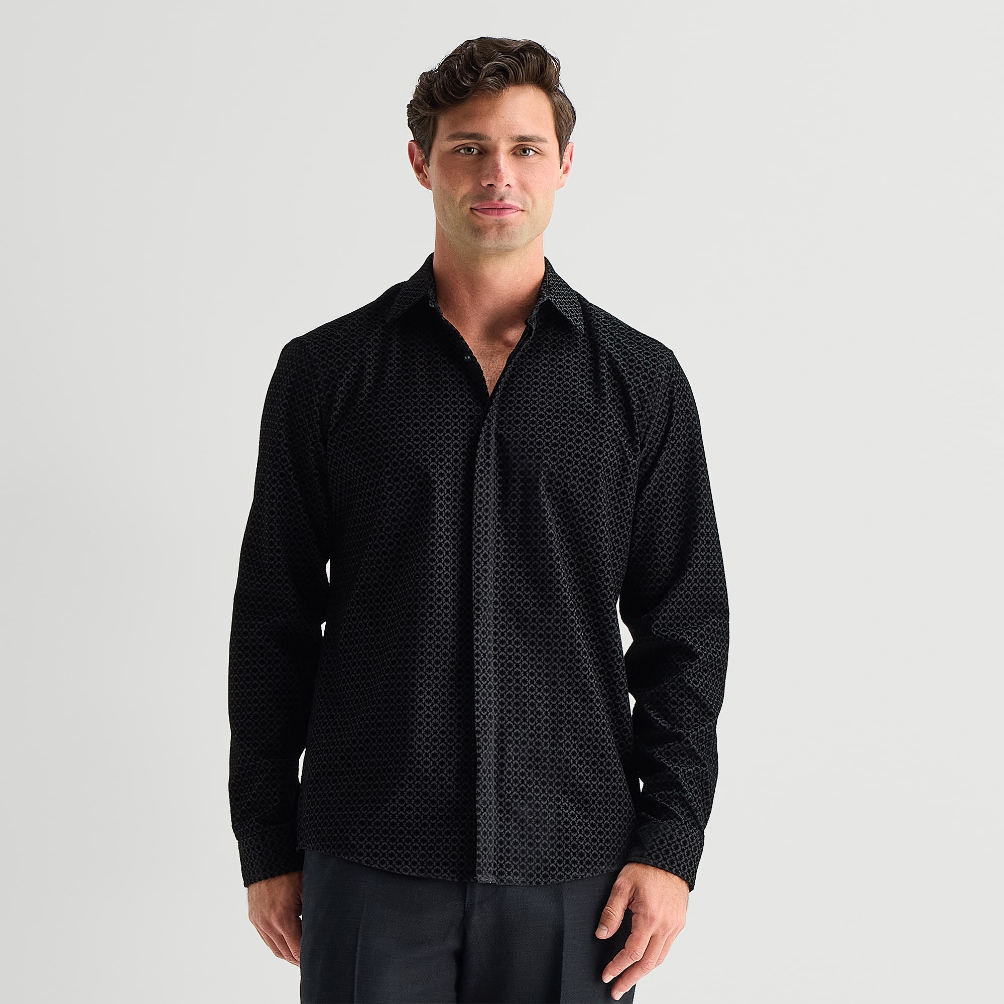 J. Ferrar Flocked Geo Mens Long Sleeve Regular Fit Button-Down Shirt