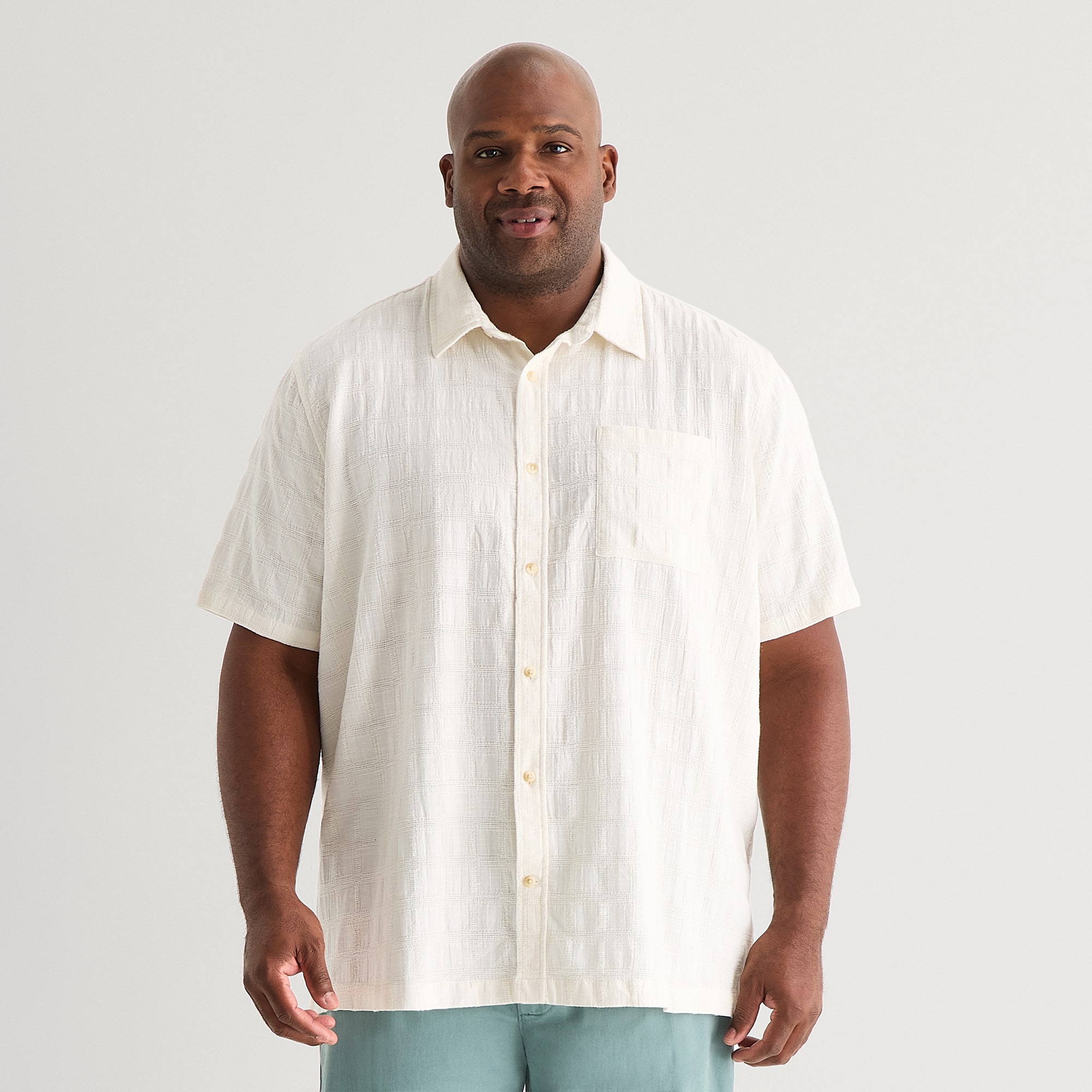 mutual weave Mens Short Sleeve Regular Fit Big and Tall Button-Down Shirt