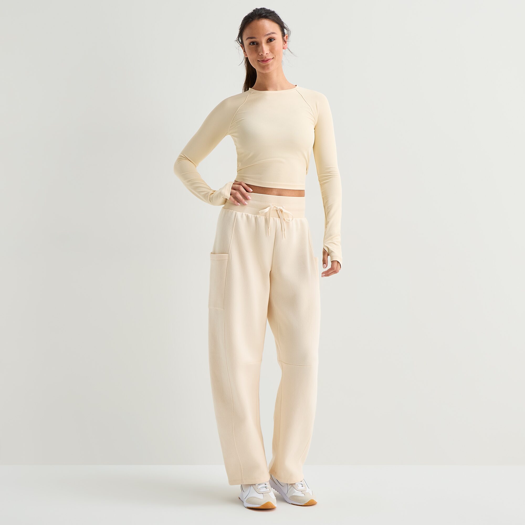 Xersion Ribbed Womens Crew Neck Long Sleeve Active Crop Top