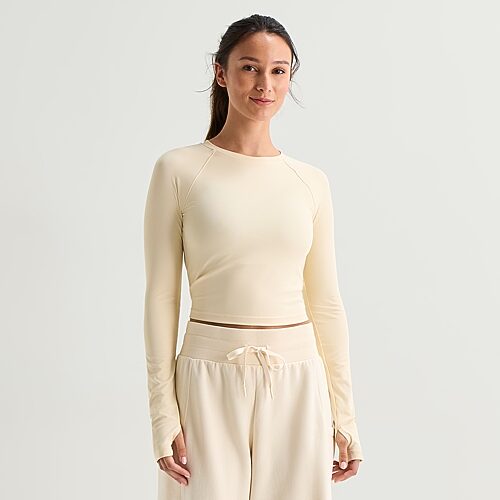 Xersion Womens Crew Neck Long Sleeve Active Crop Top In White