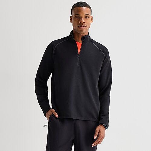 Xersion Mens Crew Neck Long Sleeve Active Quarter-zip Pullover In Black
