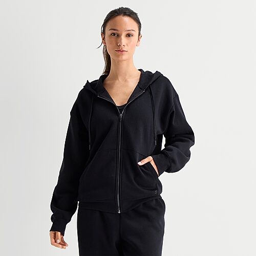 Xersion Womens Long Sleeve Fleece Zipper Active Petite Hoodie In Black