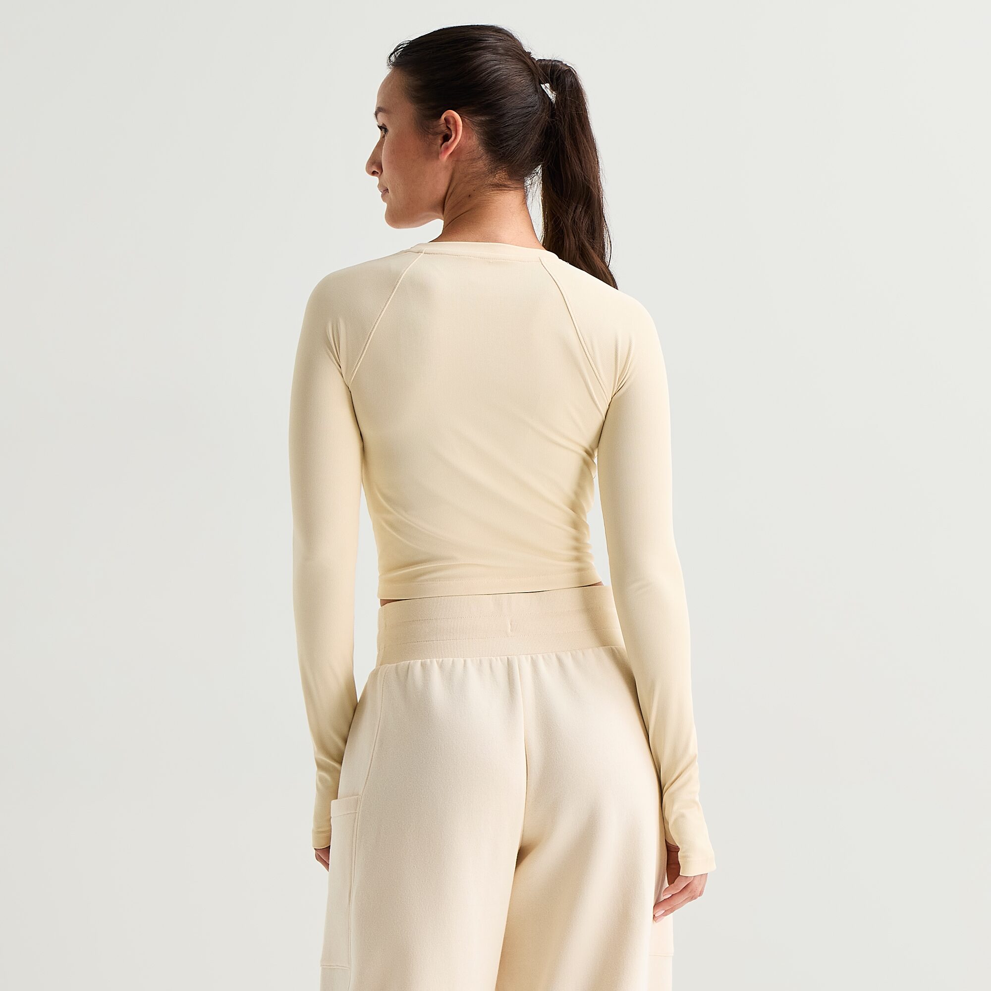 Xersion Ribbed Womens Crew Neck Long Sleeve Active Crop Top