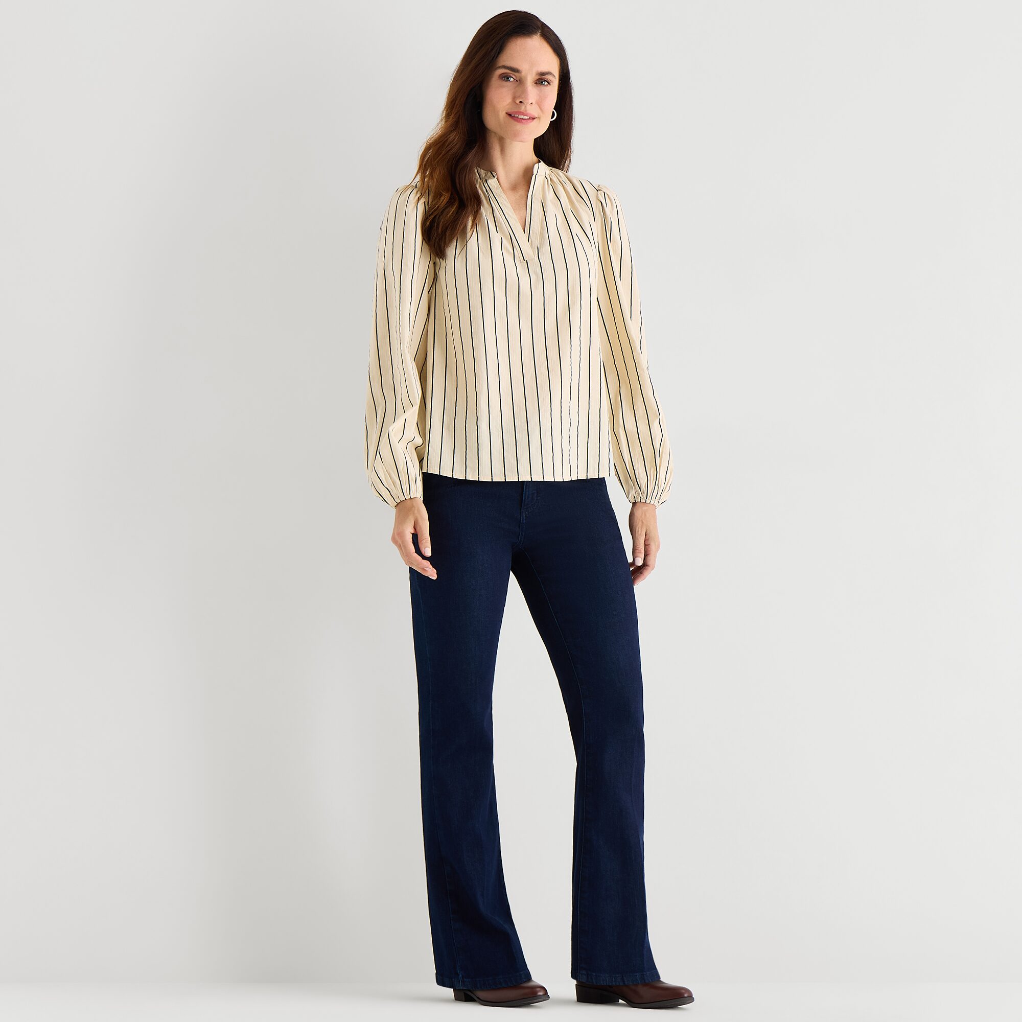 Liz Claiborne Womens Split Crew Neck Long Sleeve Blouse