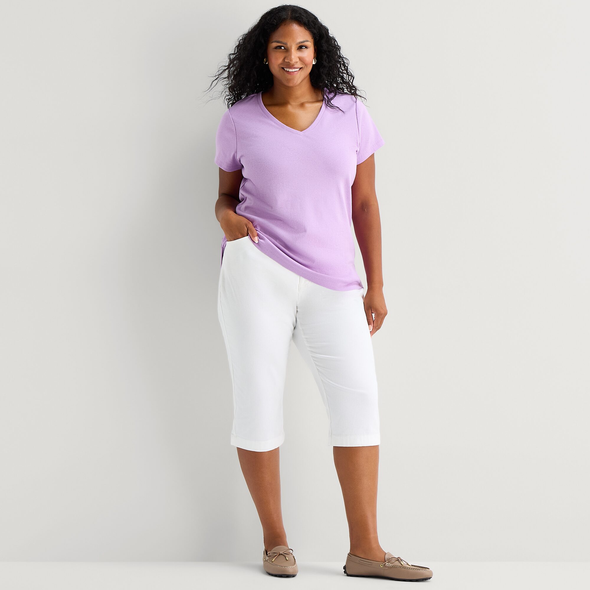 St. John's Bay Womens Plus V Neck Short Sleeve T-Shirt