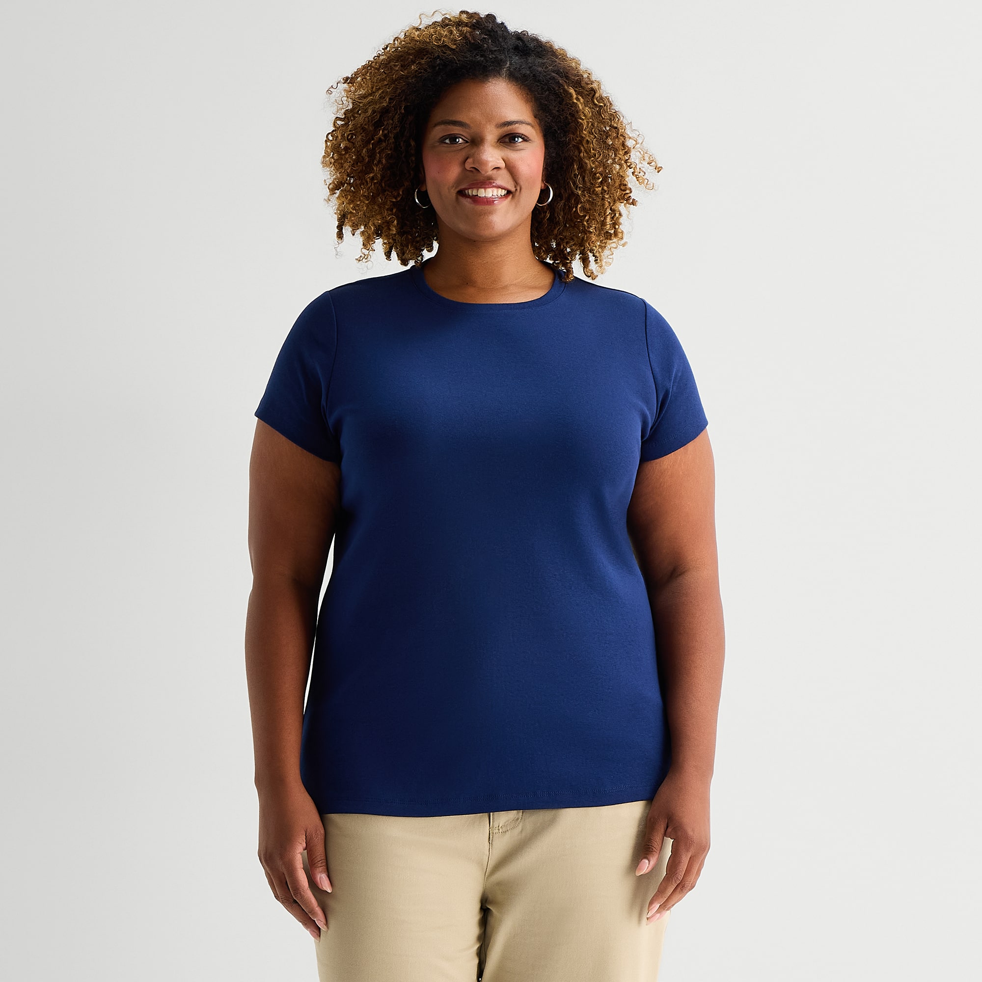 St. John's Bay Womens Plus Crew Neck Short Sleeve T-Shirt
