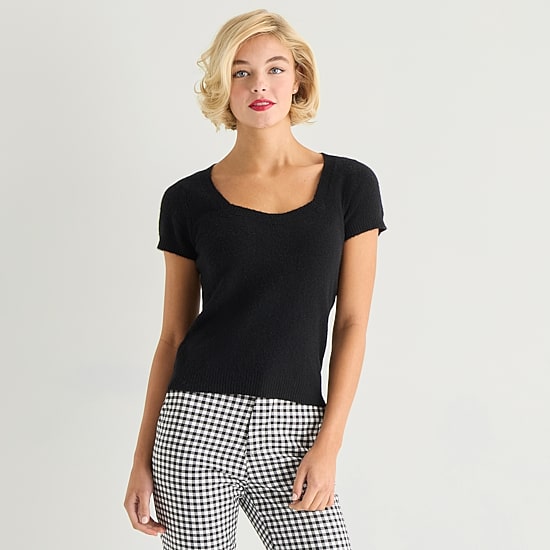 Marilyn Monroe Womens Sweetheart Neck Short Sleeve Pullover Sweater